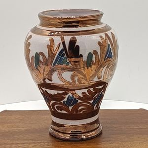 POTTERY VASE Handthrown Copper Blue Design